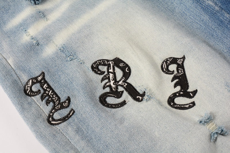 Letter Embroidery Jeans